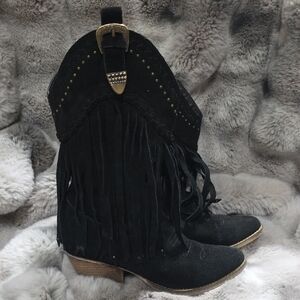 Black Fringe Western Boots